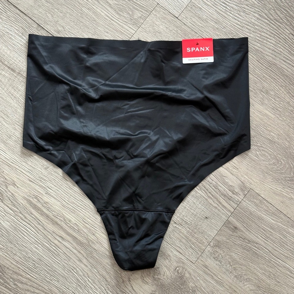 Spanx Shaping Satin Thong Very Black Liquid Stretch 40063R Plus Size 2X/2XT